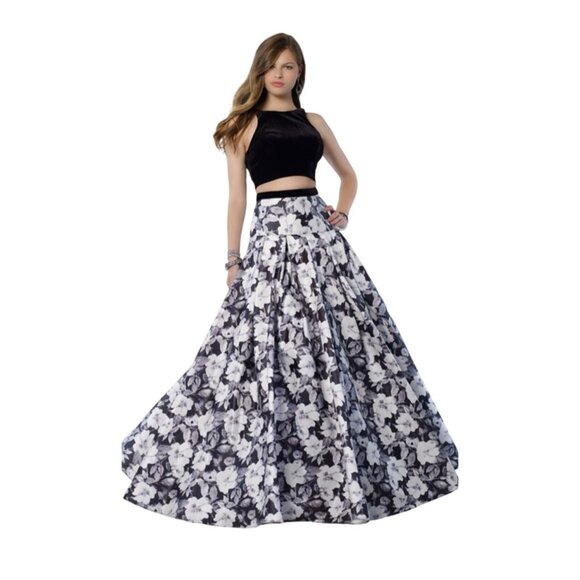 Alyce Paris Pink and Black Floral Formal Maxi Skirt - Picture 1 of 8